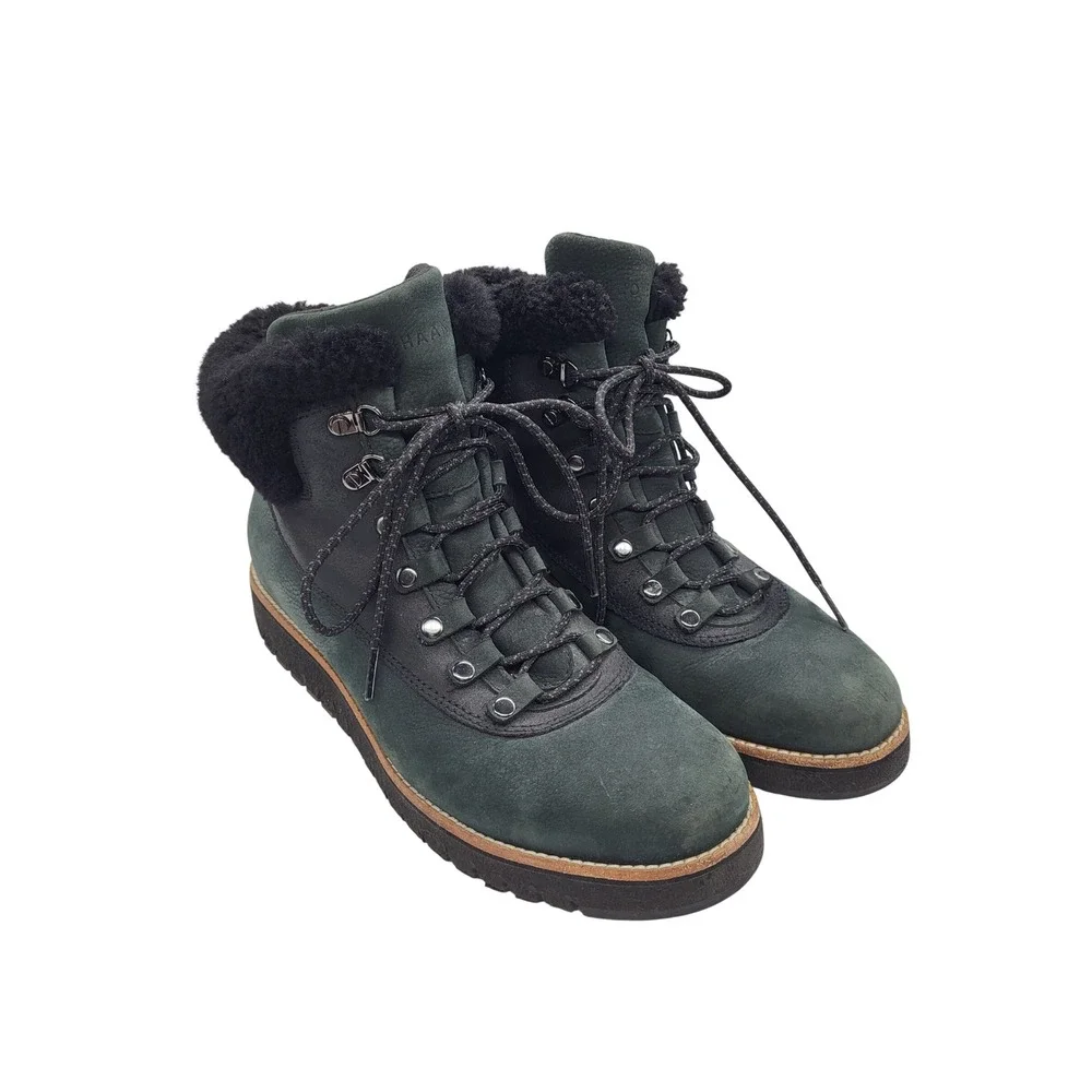 Cole Haan GrandExplore Womens 9 Green Waterproof Shearling Hiking Boots Leather
